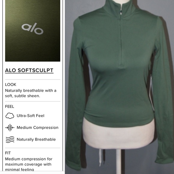 NEW ALO Yoga Soft Sculpt Precision 1/4 Zip Long Sleeve Clover Green Top XS - Picture 16 of 16